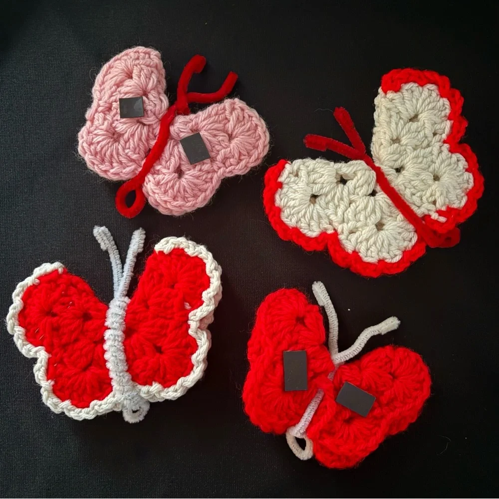 Handmade Crochet Butterflies - Red White Pink - Picture 3 of 4